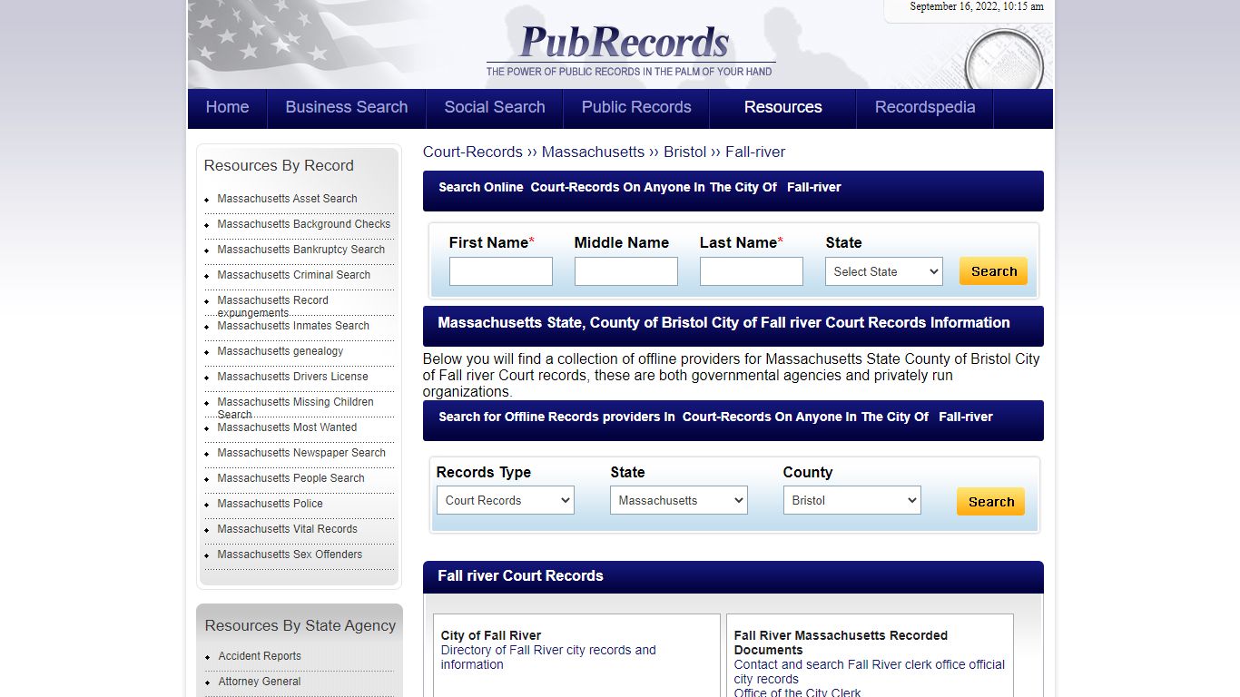 Fall river, Bristol County, Massachusetts Court Records